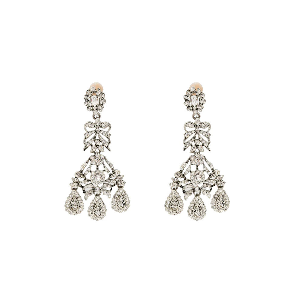Light Antique Silver &amp; Crystal Drop Clip Earrings, Color: Crystal
