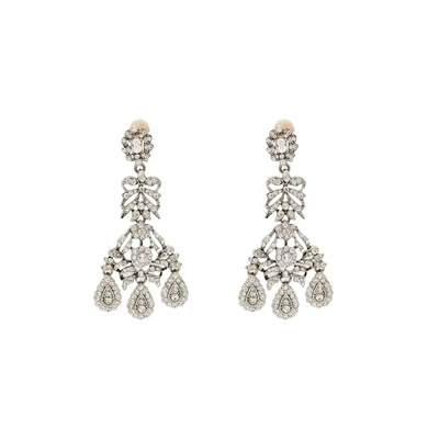 Light Antique Silver &amp; Crystal Drop Clip Earrings