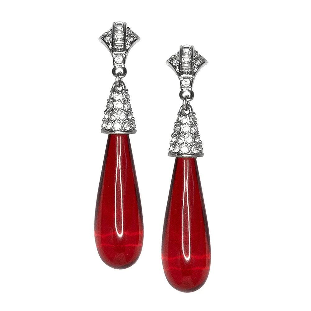 Ruby Art Deco Earrings, Color: Ruby