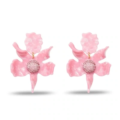 Crystal Lily Earrings Pink