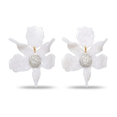 Crystal Lily Clip On Earrings MOP
