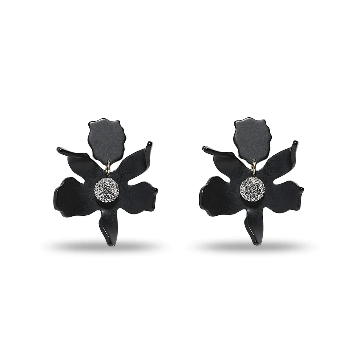 Small Crystal Lily Earrings, Color: Jet