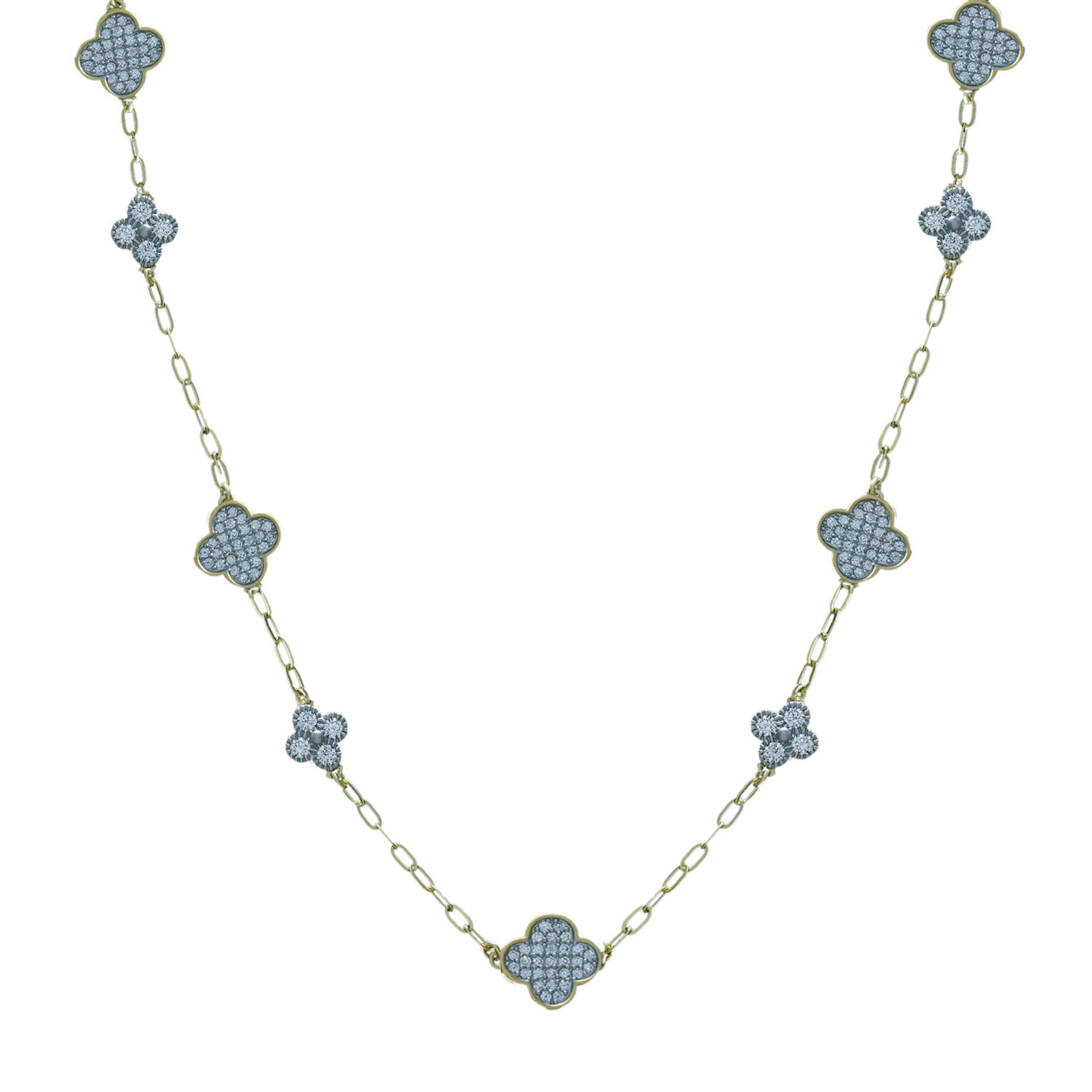 36&quot; pave flower necklace, Color: Gold