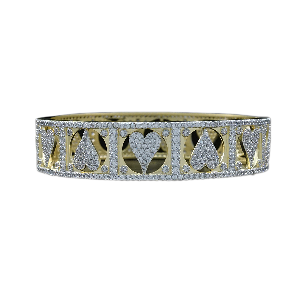 Bangle with Pave Trim and Pave Hearts, Color: Gold/Silver