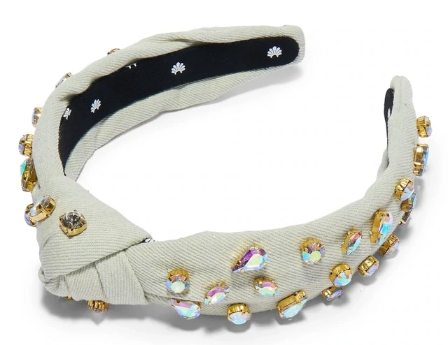 Slim Candy Jeweled Knotted Headband, Color: Ivory Denim