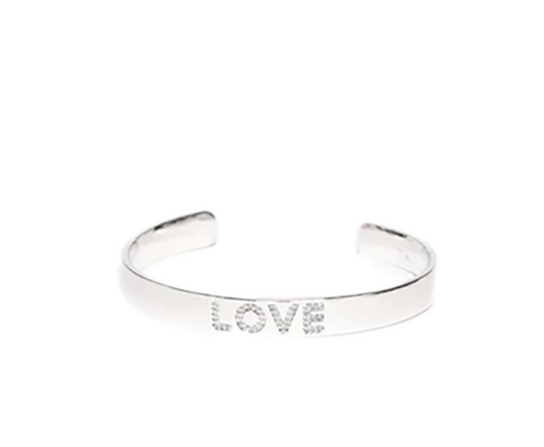 Silver CZ &quot;Love&quot; open bracelet, Color: Silver, Size: one size