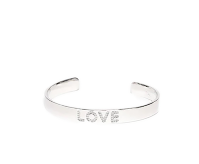 Silver CZ &quot;Love&quot; open bracelet