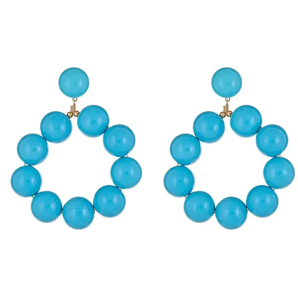 Turquoise Balls Hoop Earring, Color: Turquoise