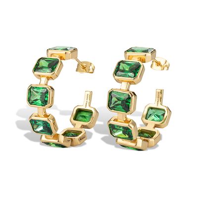 Gesu Hoop Earring Emerald Cubic Zirconia