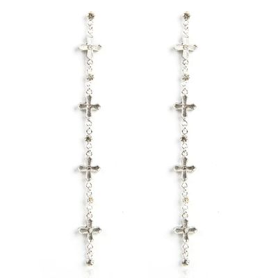 Peace Cross Crystal Drop Post Earrings, Color: Silver