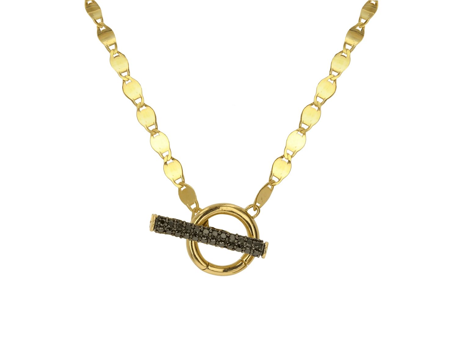 14ky treated blke diamond togle necklace