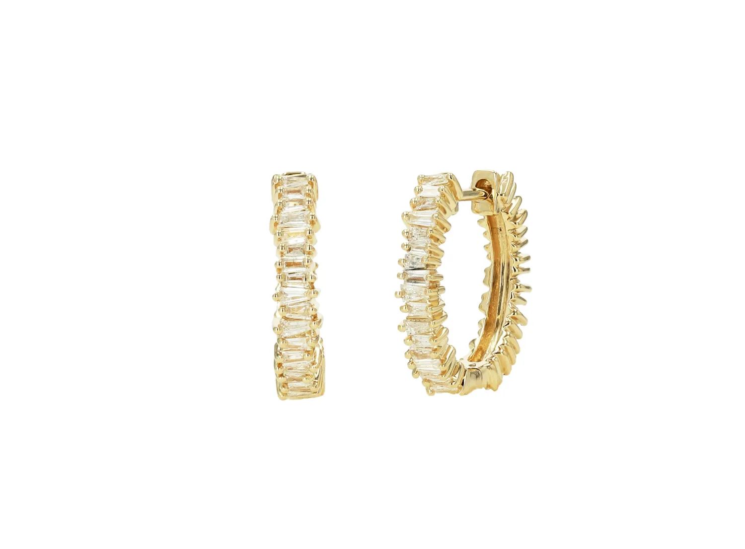 14k baguete diamond hoop earing