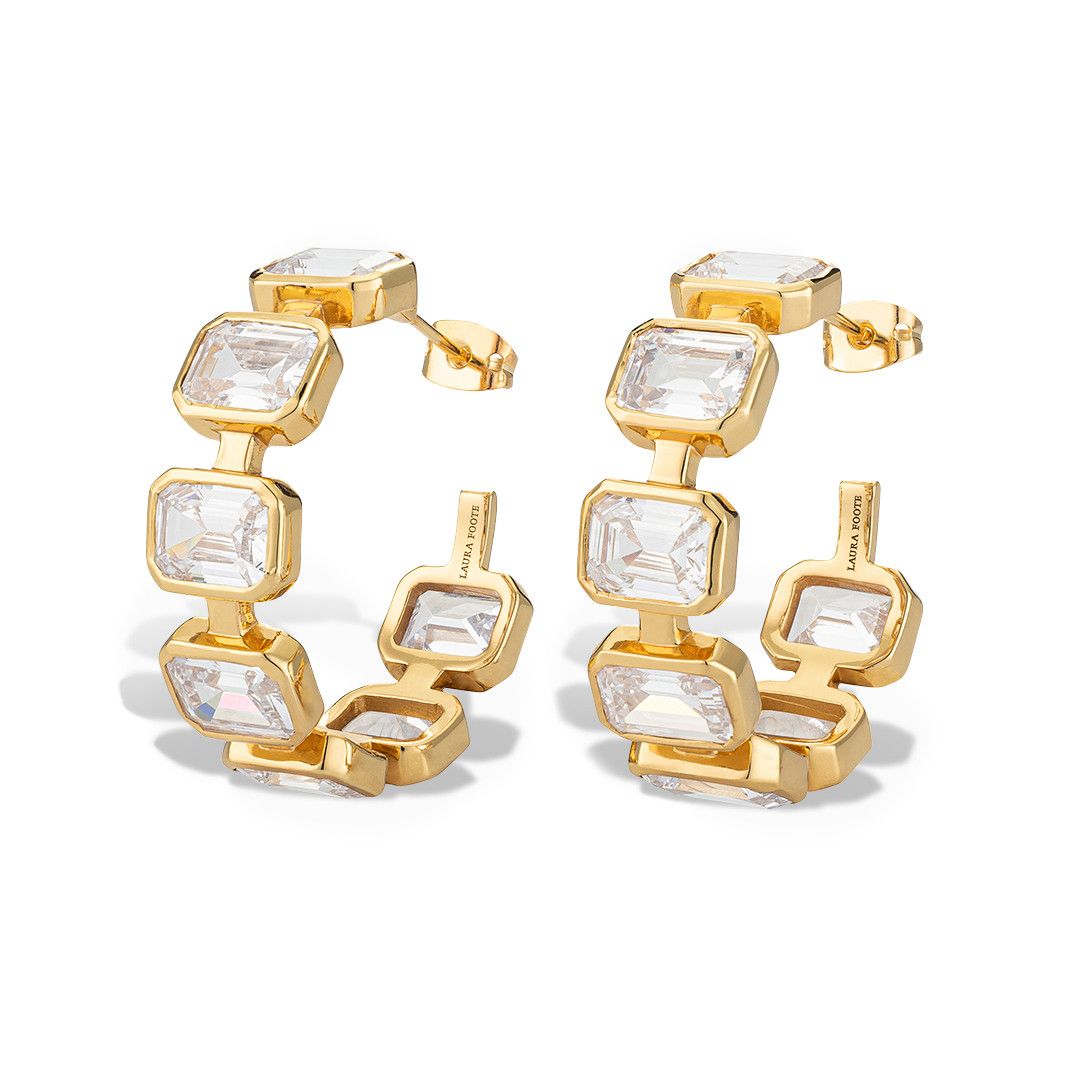 Gesu 30m Hoop Earring, Color: White Cz And 14k Yellow Gold Plated