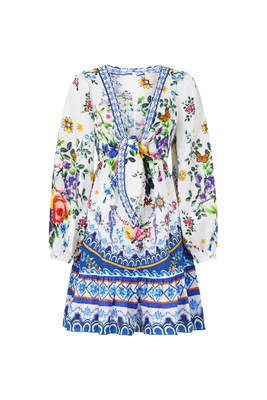 Short Tie Front Blouson Dress