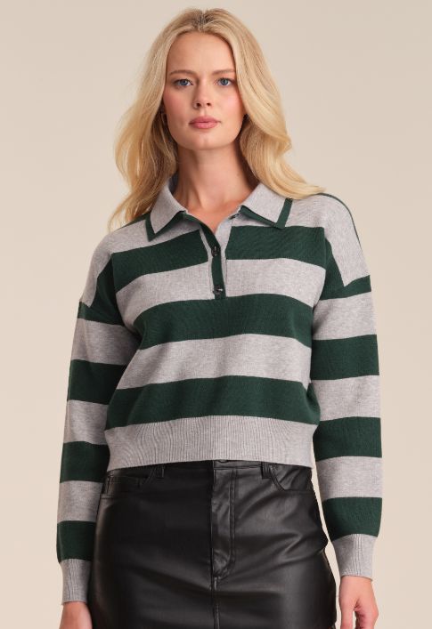 Lennon Double Collar Rugby Stripe Pullover