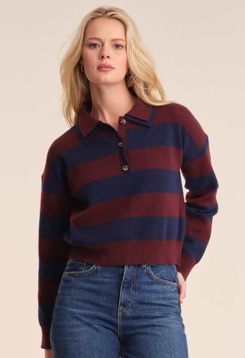Lennon Double Collar Rugby Stripe Pullover