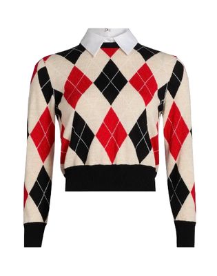 Carolann Argyle Pullover W Woven Collar