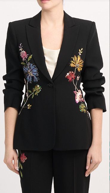 Floral Mixed Media Scrunched Cheyenne Blazer, Size: 10, Color: Black Multi