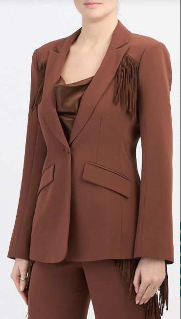 Suede Fringe Cheyenne Blazer, Size: 10, Color: Dark Sepia