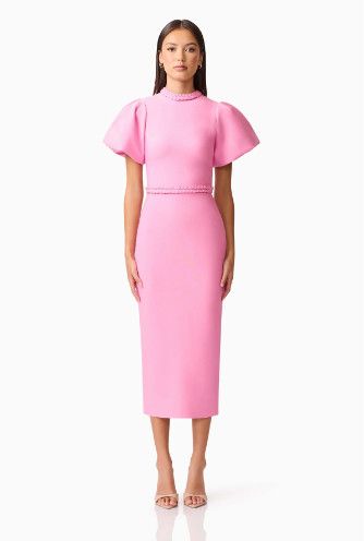 Coralene Midi Dress, Color: Peony Pink, Size: Xs