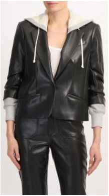 Vegan Leather Le Petit Hooded Khloe Jacket, Color: Black Heather Grey, Size: 10