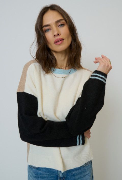 Ash Color Blocked Crewneck, Color: Ivory Multi, Size: s
