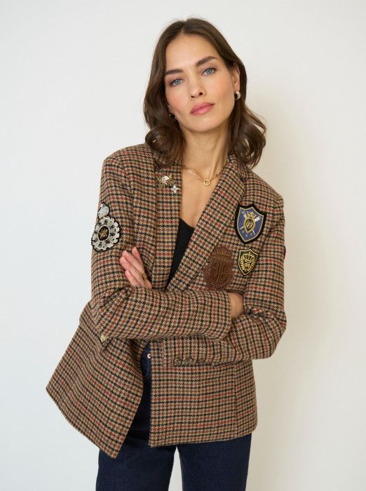 Raven Patch Blazer, Color: Camel Red Plaid, Size: s