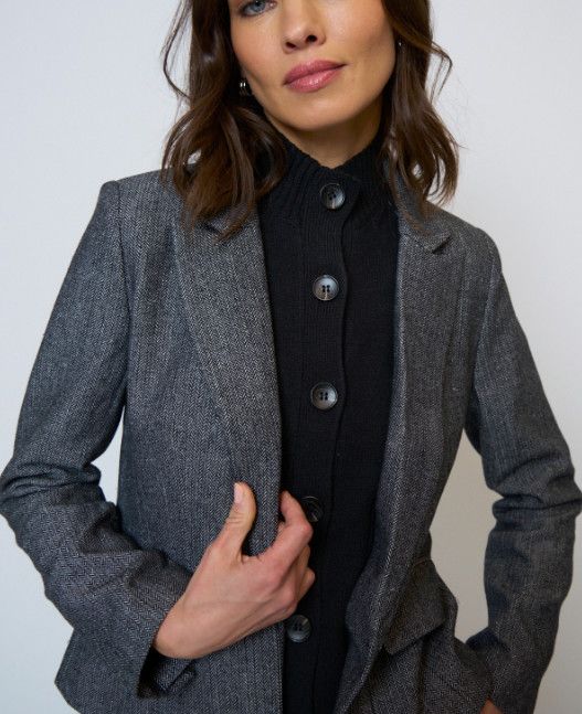 Billie Herringbone Jacket, Color: Grey Black, Size: s