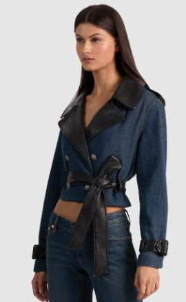 Keith Cropped Denim Trench W Vgn Lthr, Color: Clementine Tint, Size: Xs