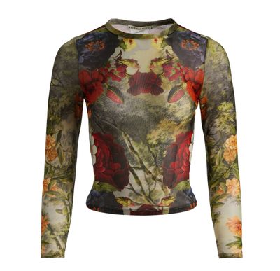 Delaina Prntd Mesh Ls Crop Top