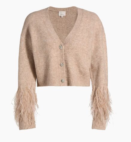 Bria Feather Cardigan, Color: Oatmeal, Size: m