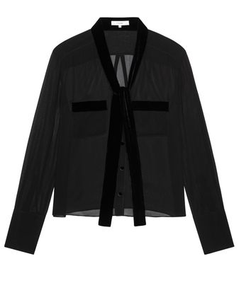 The Velvet Trim Modern Tie Blouse