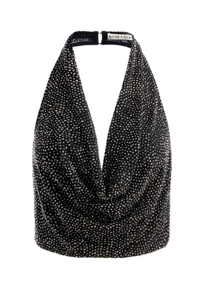 Dani Embell Deep Cowl Tie Bk Halter Top