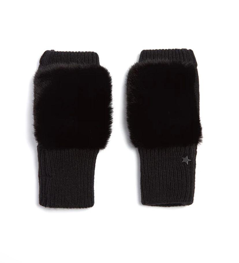 Faux Fox Knit Mitten, Color: Black