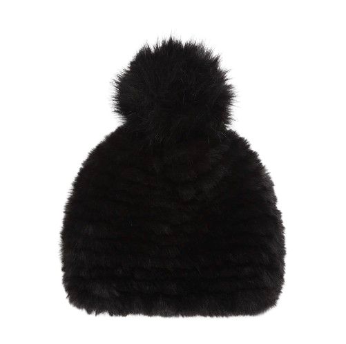 Faux Fur Knitted Hat W Faux Fur Pom