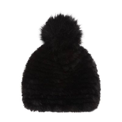 Faux Fur Knitted Hat W Faux Fur Pom