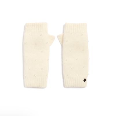 Faux Fur Lined Fingerless Mitten W Crystal Bead