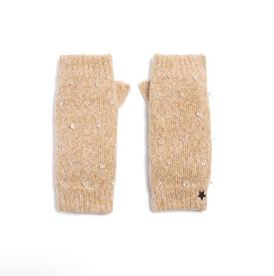 Faux Fur Lined Fingerless Mitten W Crystal Bead