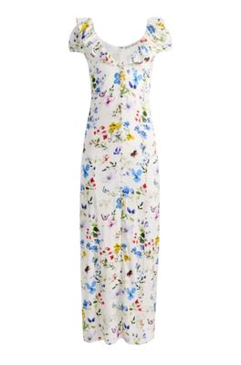 tara ss ruffle ft deep v seamed slip dress with slit