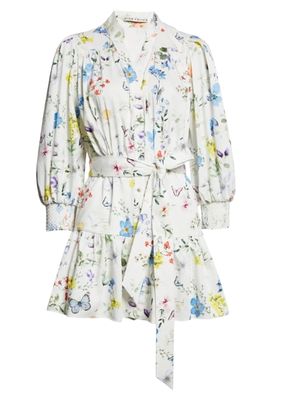 cora voluminous tiered mini shirt dress