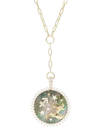 Zodiac Medallion Necklace, Color: Gold, Size: Sagittarius