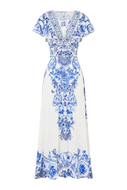 Waisted Midi Dress w/Flutter