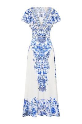 Waisted Midi Dress w/Flutter
