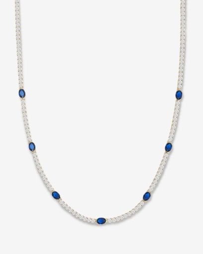 The Maven Tennis Necklace 16", Color: GOLD-BLUE SAPPHIRE, Size: O/S