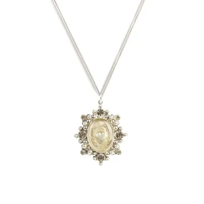 Oval Cloister Sacred Heart Charm Necklace Silver 14”15”16”