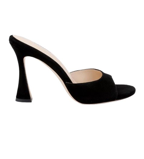 Avery Suede Open-Toe Mule, Color: black suede, Size: 7