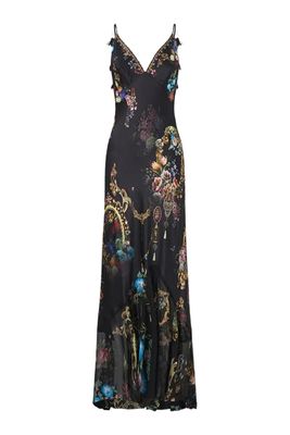 V Neck Slip Dress w/Flounce Hem