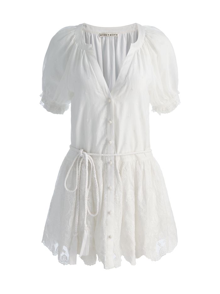 thalia puff slv btn dwn tunic dress