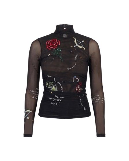 Starry Scribbles Shirred Mesh Turtleneck