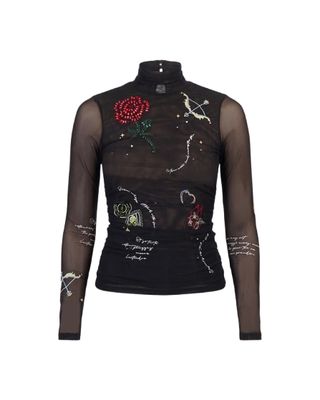 Starry Scribbles Shirred Mesh Turtleneck